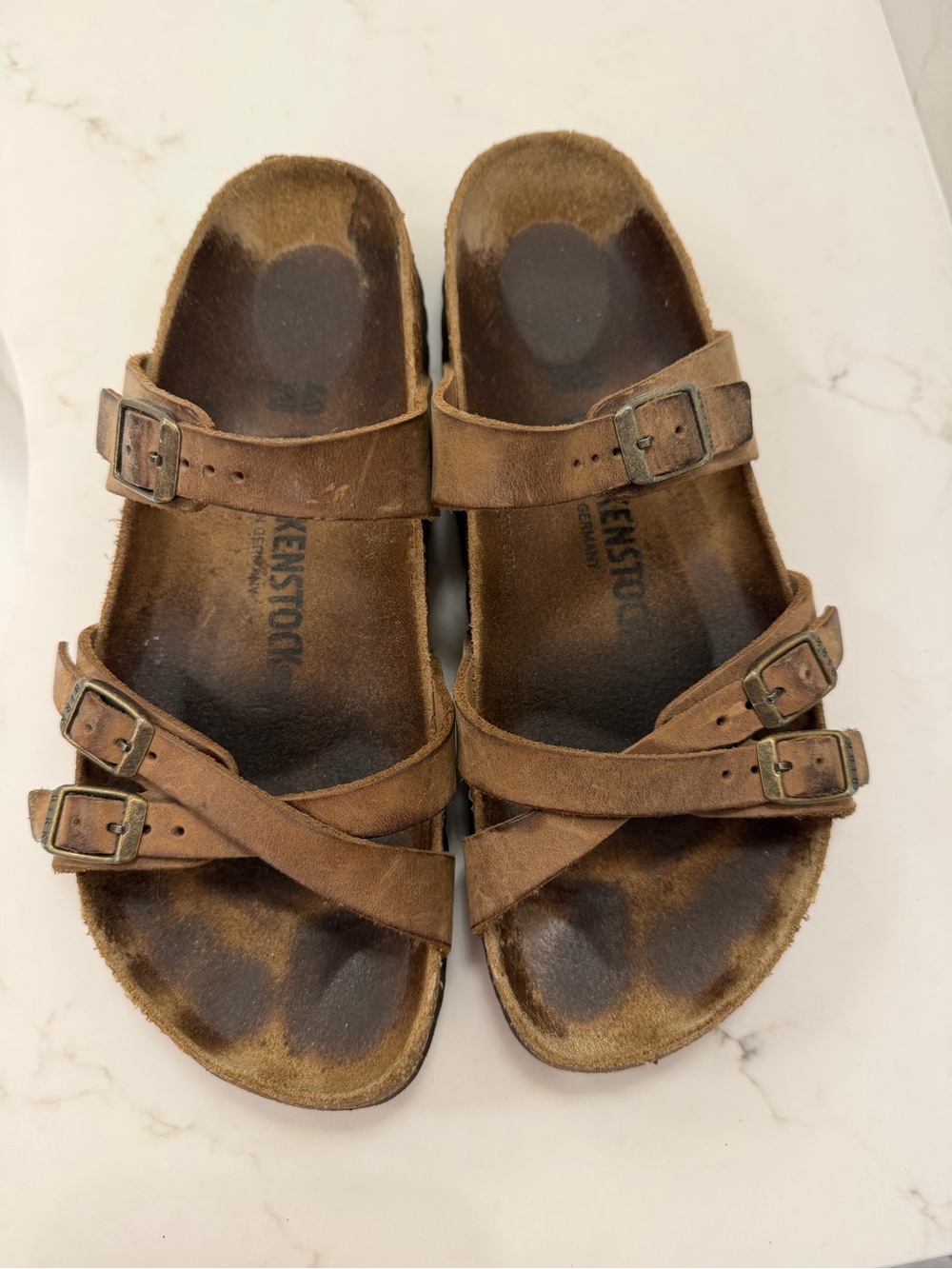 Birkenstock Brown Triple-Buckle Leather Sandals